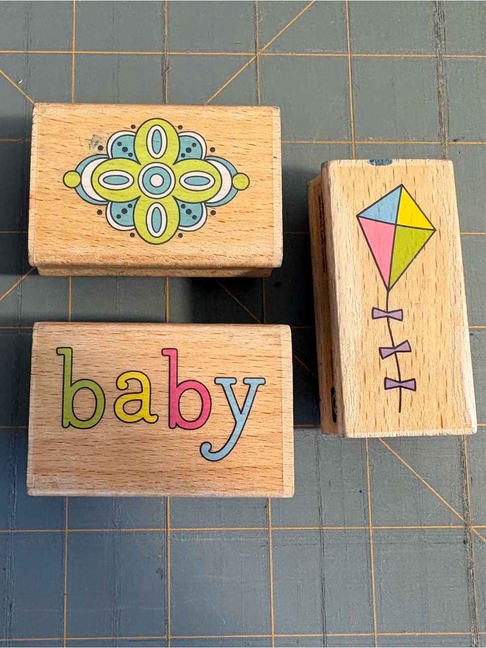 Wooden Baby Stamps - Colorful Pink, Yellow, Green, Blue
